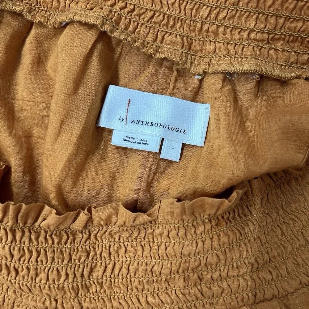 Anthropologie Smocked‎ Waist Skirt Womens Size Large Pumpkin Orange Embroidered